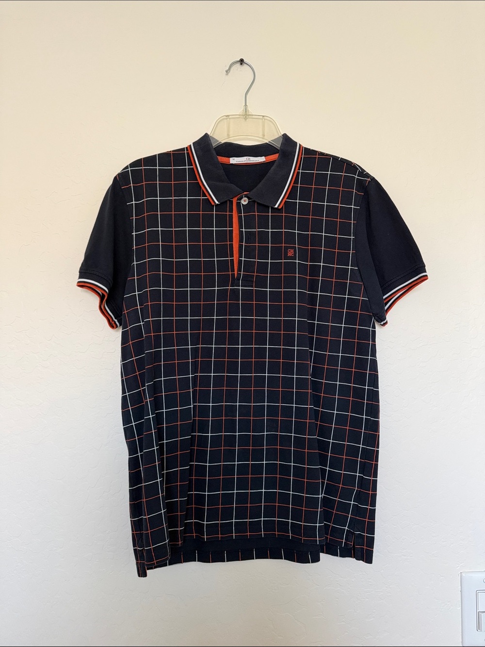 Carolina Herrera Navy Polo with Orange Grid